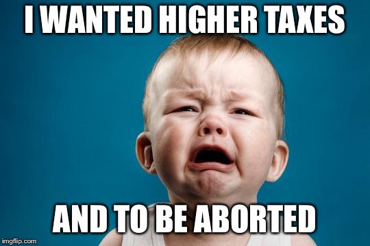 BABY CRYING | I WANTED HIGHER TAXES AND TO BE ABORTED | image tagged in baby crying | made w/ Imgflip meme maker