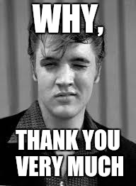 Elvis | WHY, THANK YOU VERY MUCH | image tagged in elvis | made w/ Imgflip meme maker