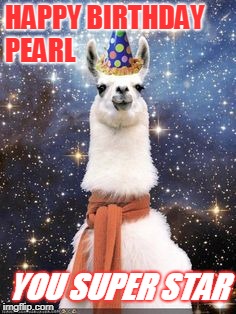 Happy Birthday Alpaca | HAPPY BIRTHDAY PEARL; YOU SUPER STAR | image tagged in happy birthday alpaca | made w/ Imgflip meme maker