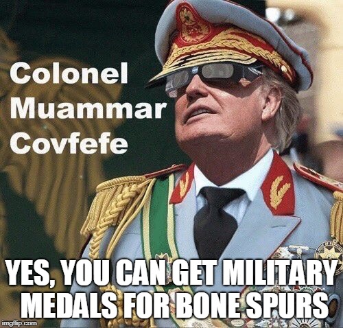 YES, YOU CAN GET MILITARY MEDALS FOR BONE SPURS | image tagged in dick-tator | made w/ Imgflip meme maker