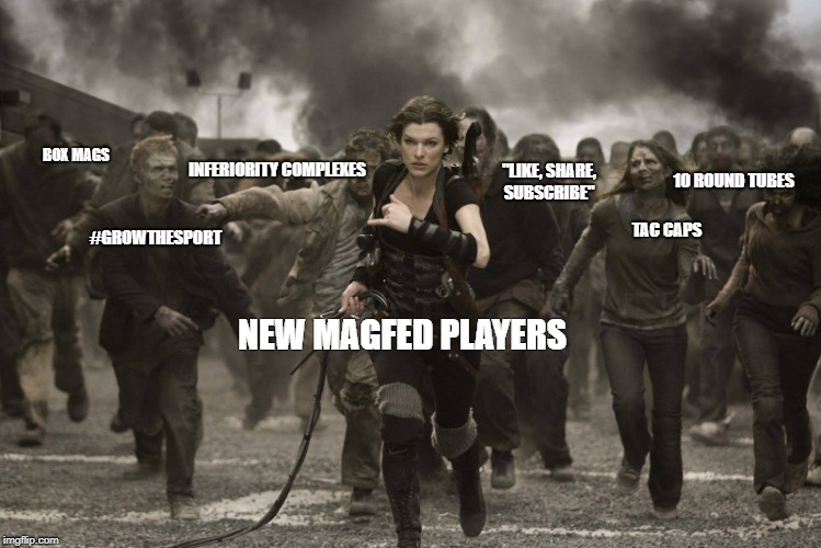 Londoners trying to catch the last tube before the 24 hour tube  | BOX MAGS; "LIKE, SHARE, SUBSCRIBE"; INFERIORITY COMPLEXES; 10 ROUND TUBES; #GROWTHESPORT; TAC CAPS; NEW MAGFED PLAYERS | image tagged in londoners trying to catch the last tube before the 24 hour tube | made w/ Imgflip meme maker