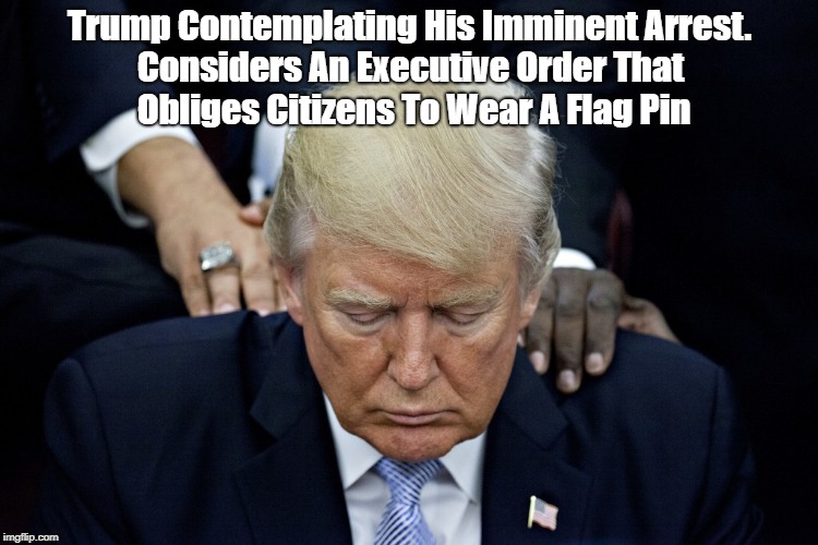 Trump Contemplating His Imminent Arrest. Considers An Executive Order That Obliges Citizens To Wear A Flag Pin | made w/ Imgflip meme maker