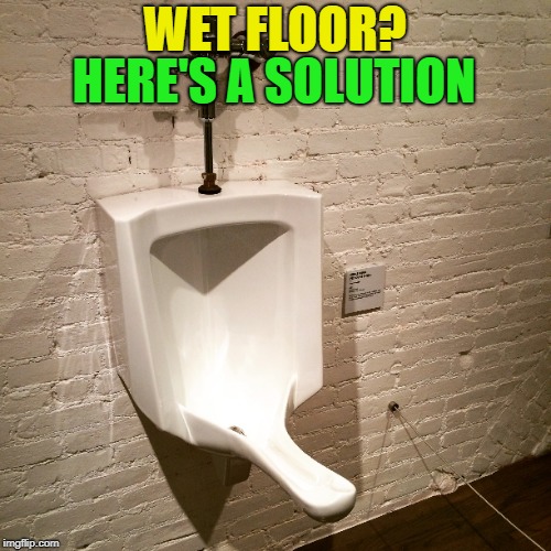 This is actually a female urinal | WET FLOOR? HERE'S A SOLUTION | image tagged in memes,funny,urinal,wet,floor | made w/ Imgflip meme maker