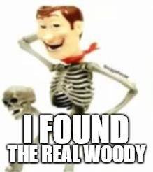 I FOUND IT | I FOUND; THE REAL WOODY | image tagged in toy story,funny meme,skeleton,woody,skeleton dick,disney pixar | made w/ Imgflip meme maker