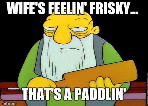 That's a paddlin' | WIFE'S FEELIN' FRISKY... THAT'S A PADDLIN' | image tagged in memes,that's a paddlin' | made w/ Imgflip meme maker