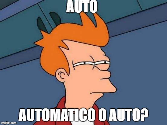 Futurama Fry Meme | AUTO; AUTOMATICO O AUTO? | image tagged in memes,futurama fry | made w/ Imgflip meme maker
