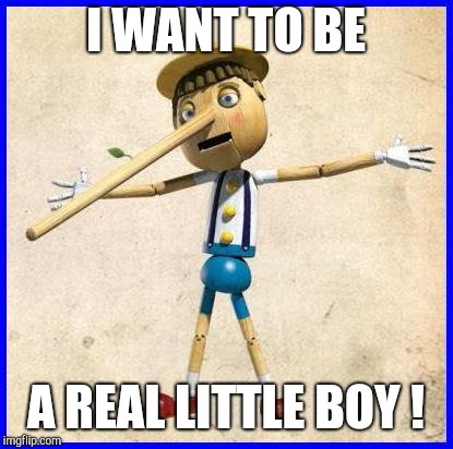 Pinocchio | I WANT TO BE A REAL LITTLE BOY ! | image tagged in pinocchio | made w/ Imgflip meme maker