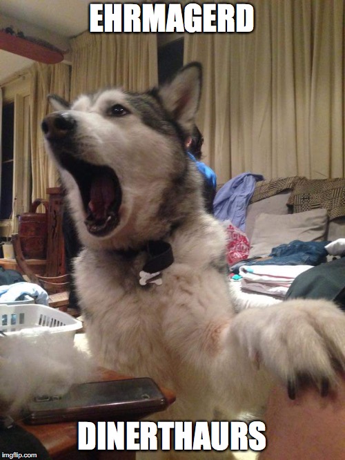 Ehrmagerd malamute | EHRMAGERD DINERTHAURS | image tagged in ehrmagerd malamute | made w/ Imgflip meme maker