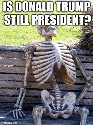 Waiting Skeleton Meme | IS DONALD TRUMP STILL PRESIDENT? | image tagged in memes,waiting skeleton | made w/ Imgflip meme maker