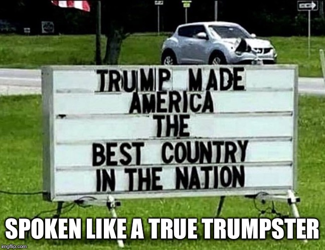 Trumpster sign | SPOKEN LIKE A TRUE TRUMPSTER | image tagged in trumpster sign | made w/ Imgflip meme maker