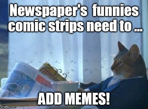 I Should Buy A Boat Cat Meme | Newspaper's  funnies comic strips need to ... ADD MEMES! | image tagged in memes,i should buy a boat cat | made w/ Imgflip meme maker