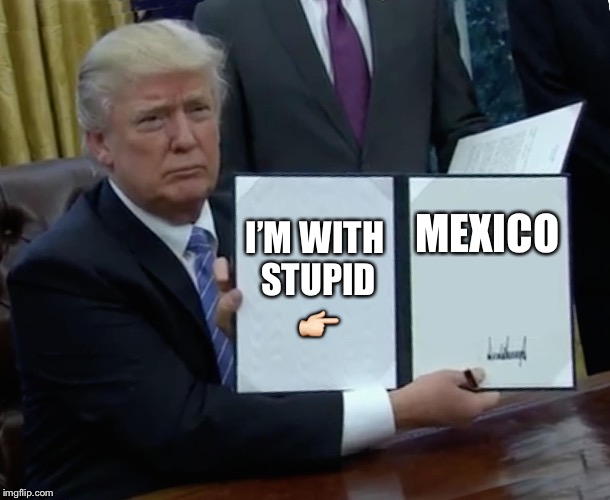 Trump Bill Signing | I’M WITH STUPID 👉🏻; MEXICO | image tagged in memes,trump bill signing | made w/ Imgflip meme maker