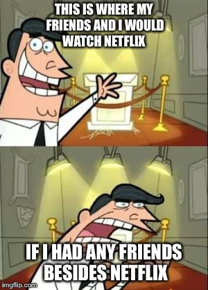 This Is Where I'd Put My Trophy If I Had One | THIS IS WHERE MY FRIENDS AND I WOULD WATCH NETFLIX; IF I HAD ANY FRIENDS BESIDES NETFLIX | image tagged in memes,this is where i'd put my trophy if i had one | made w/ Imgflip meme maker