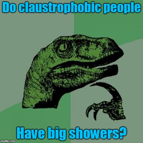 A shower thought actually about showers | Do claustrophobic people; Have big showers? | image tagged in memes,philosoraptor,shower thoughts,santa clause,big,phobia | made w/ Imgflip meme maker