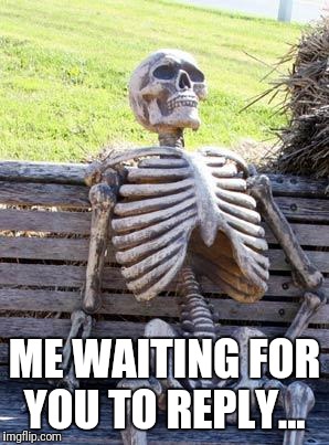 Waiting Skeleton Meme | ME WAITING FOR YOU TO REPLY... | image tagged in memes,waiting skeleton | made w/ Imgflip meme maker