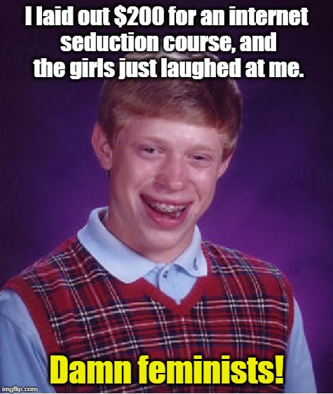 There must be a reason. | I laid out $200 for an internet seduction course, and the girls just laughed at me. Damn feminists! | image tagged in memes,bad luck brian,seduction,feminists,women,girls | made w/ Imgflip meme maker