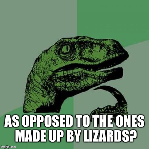 Philosoraptor Meme | AS OPPOSED TO THE ONES MADE UP BY LIZARDS? | image tagged in memes,philosoraptor | made w/ Imgflip meme maker