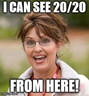 Sarah Palin | I CAN SEE 20/20 FROM HERE! | image tagged in sarah palin | made w/ Imgflip meme maker