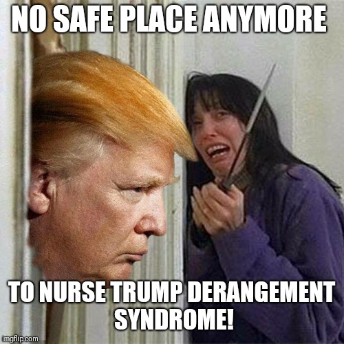 Donald trump here's Donny | NO SAFE PLACE ANYMORE; TO NURSE TRUMP DERANGEMENT SYNDROME! | image tagged in donald trump here's donny | made w/ Imgflip meme maker
