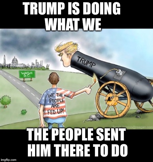 WE sent him to the swamp for a reason | TRUMP IS DOING WHAT WE; THE PEOPLE SENT HIM THERE TO DO | image tagged in maga,winning | made w/ Imgflip meme maker
