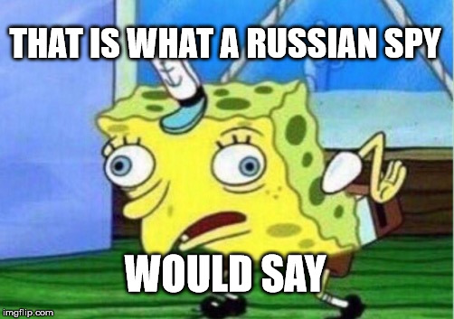 Mocking Spongebob Meme | THAT IS WHAT A RUSSIAN SPY WOULD SAY | image tagged in memes,mocking spongebob | made w/ Imgflip meme maker