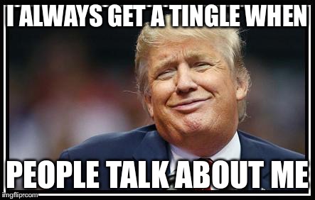 Frump A Trump | I ALWAYS GET A TINGLE WHEN PEOPLE TALK ABOUT ME | image tagged in frump a trump | made w/ Imgflip meme maker