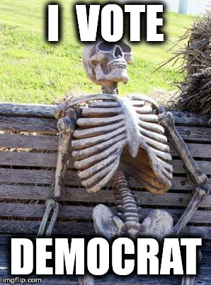 Waiting Skeleton Meme | I  VOTE DEMOCRAT | image tagged in memes,waiting skeleton | made w/ Imgflip meme maker