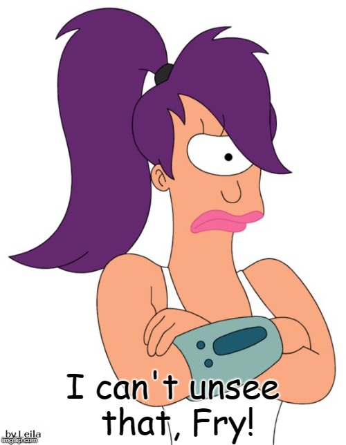 Leela Not Happy | I can't unsee that, Fry! | image tagged in leela not happy | made w/ Imgflip meme maker