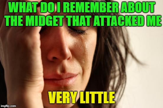 Short story | WHAT DO I REMEMBER ABOUT THE MIDGET THAT ATTACKED ME; VERY LITTLE | image tagged in memes,first world problems,funny,midget | made w/ Imgflip meme maker