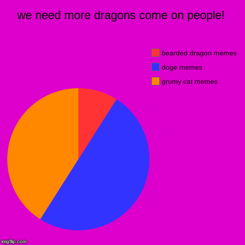 we need more dragons come on people! | grumy cat memes, doge memes, bearded dragon memes | image tagged in funny,pie charts | made w/ Imgflip chart maker