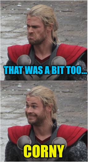 Thor | THAT WAS A BIT TOO... CORNY | image tagged in thor | made w/ Imgflip meme maker