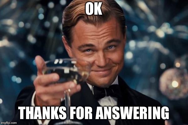 Leonardo Dicaprio Cheers Meme | OK THANKS FOR ANSWERING | image tagged in memes,leonardo dicaprio cheers | made w/ Imgflip meme maker