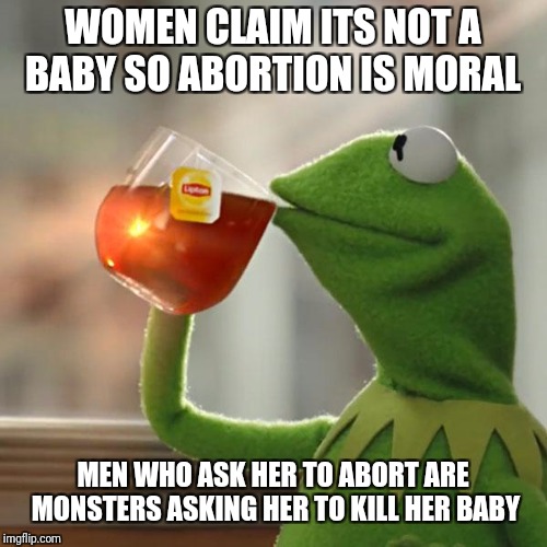 But That's None Of My Business | WOMEN CLAIM ITS NOT A BABY SO ABORTION IS MORAL; MEN WHO ASK HER TO ABORT ARE MONSTERS ASKING HER TO KILL HER BABY | image tagged in memes,but thats none of my business,kermit the frog | made w/ Imgflip meme maker