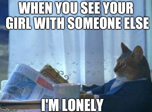 I Should Buy A Boat Cat | WHEN YOU SEE YOUR GIRL WITH SOMEONE ELSE; I'M LONELY | image tagged in memes,i should buy a boat cat | made w/ Imgflip meme maker