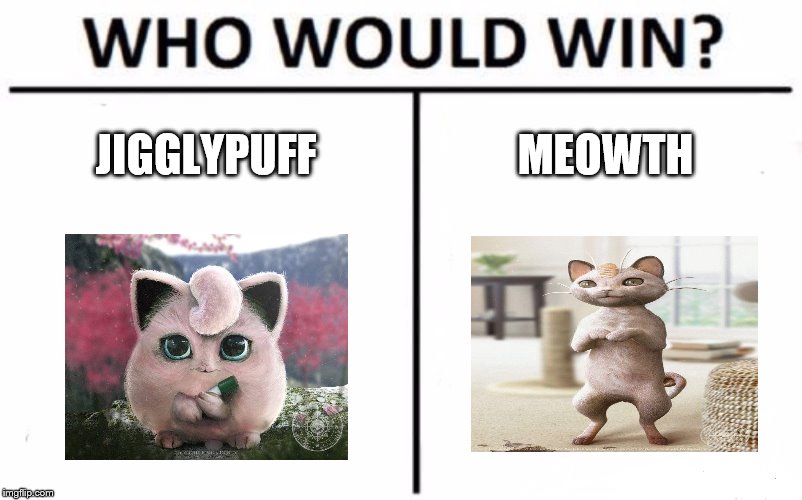 it's a cat fight | JIGGLYPUFF; MEOWTH | image tagged in memes,who would win | made w/ Imgflip meme maker