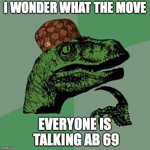 Philosoraptor Meme | I WONDER WHAT THE MOVE; EVERYONE IS TALKING AB 69 | image tagged in memes,philosoraptor,scumbag | made w/ Imgflip meme maker