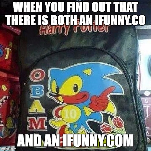 sometype of bootleg bag | WHEN YOU FIND OUT THAT THERE IS BOTH AN IFUNNY.CO; AND AN IFUNNY.COM | image tagged in sometype of bootleg bag | made w/ Imgflip meme maker