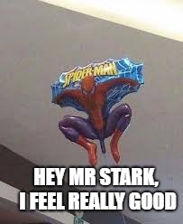 excited spiderman | HEY MR STARK, I FEEL REALLY GOOD | image tagged in funny,raydog,memes,gifs | made w/ Imgflip meme maker
