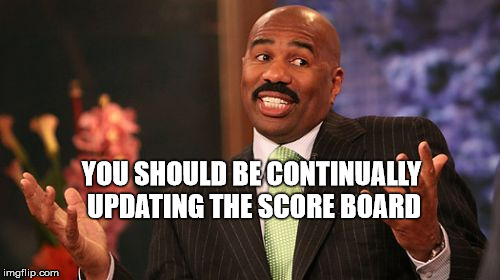 YOU SHOULD BE CONTINUALLY UPDATING THE SCORE BOARD | image tagged in memes,steve harvey | made w/ Imgflip meme maker