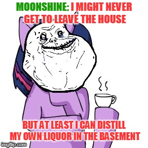 MOONSHINE: I MIGHT NEVER GET TO LEAVE THE HOUSE BUT AT LEAST I CAN DISTILL MY OWN LIQUOR IN THE BASEMENT MOONSHINE: | made w/ Imgflip meme maker