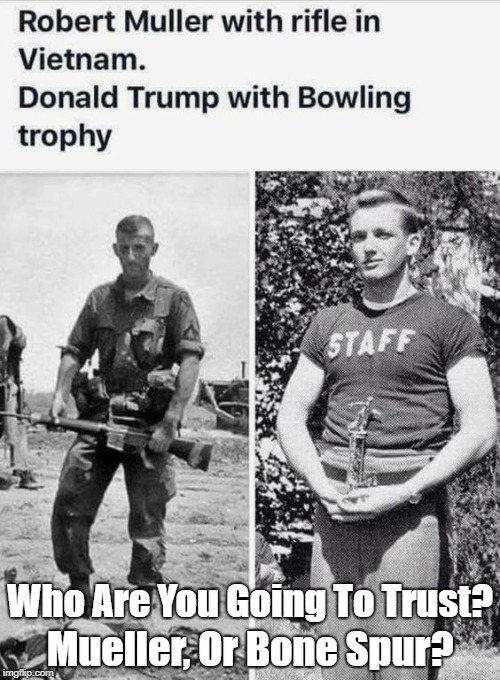 "Who Are You Going To Trust? Mueller, Or Bone Spur?" | Who Are You Going To Trust? Mueller, Or Bone Spur? | image tagged in robert mueller,donald trump,deplorable donald,despicable donald,devious donald,dishonorable donald | made w/ Imgflip meme maker