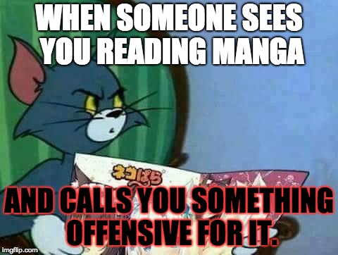 Sometimes, it's Best to Read Manga in Private | WHEN SOMEONE SEES YOU READING MANGA; AND CALLS YOU SOMETHING OFFENSIVE FOR IT. | image tagged in tom and jerry,offensive,memes,manga | made w/ Imgflip meme maker