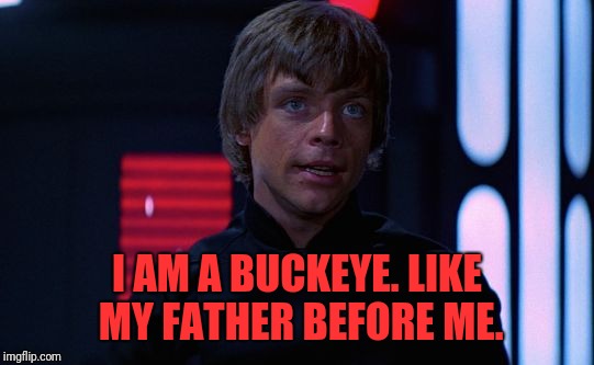 Luke Skywalker | I AM A BUCKEYE. LIKE MY FATHER BEFORE ME. | image tagged in luke skywalker | made w/ Imgflip meme maker