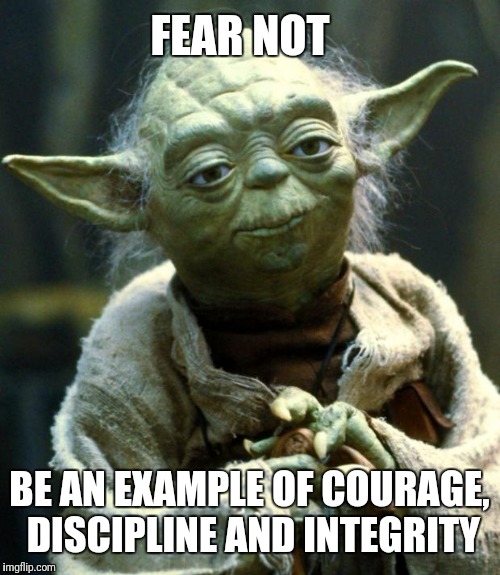 Star Wars Yoda Meme | FEAR NOT; BE AN EXAMPLE OF COURAGE, DISCIPLINE AND INTEGRITY | image tagged in memes,star wars yoda | made w/ Imgflip meme maker