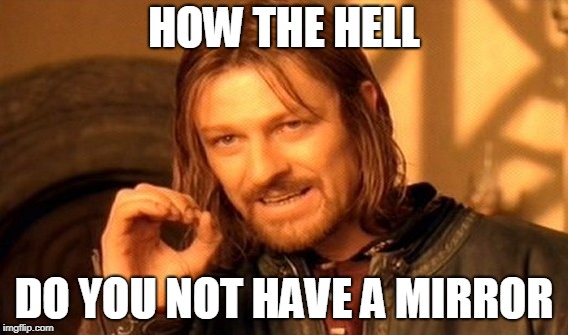 One Does Not Simply Meme | HOW THE HELL DO YOU NOT HAVE A MIRROR | image tagged in memes,one does not simply | made w/ Imgflip meme maker
