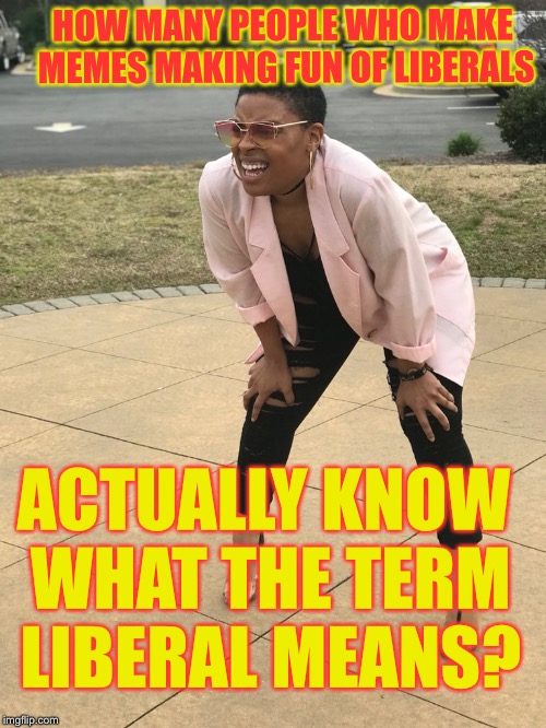 Do you know what you’re talking about? Or are you just following the crowd? | HOW MANY PEOPLE WHO MAKE MEMES MAKING FUN OF LIBERALS; ACTUALLY KNOW WHAT THE TERM LIBERAL MEANS? | image tagged in black woman squinting | made w/ Imgflip meme maker