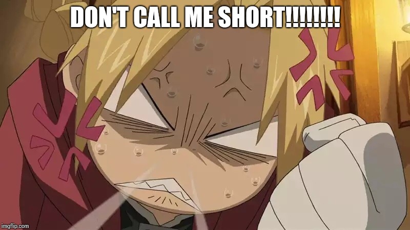 Don't call me short | DON'T CALL ME SHORT!!!!!!!! | image tagged in anime,fullmetal alchemist | made w/ Imgflip meme maker