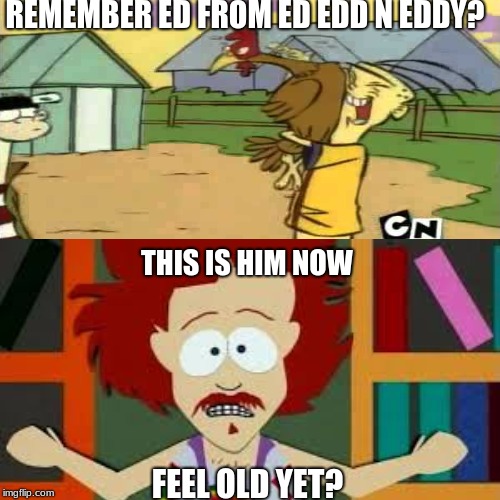 If you've watched the early seasons of South Park, you'll get the joke XD | REMEMBER ED FROM ED EDD N EDDY? THIS IS HIM NOW; FEEL OLD YET? | image tagged in south park,ed edd n eddy,chicken,chickens | made w/ Imgflip meme maker