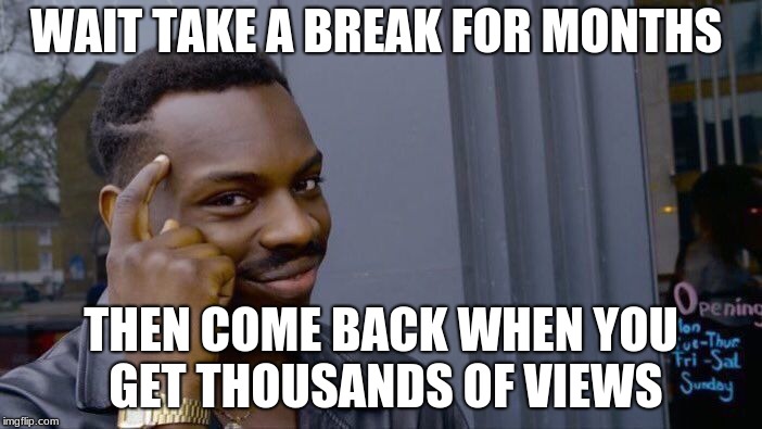Roll Safe Think About It Meme | WAIT TAKE A BREAK FOR MONTHS; THEN COME BACK WHEN YOU GET THOUSANDS OF VIEWS | image tagged in memes,roll safe think about it | made w/ Imgflip meme maker