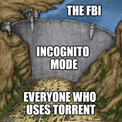 Dam Edit | THE FBI; INCOGNITO MODE; EVERYONE WHO USES TORRENT | image tagged in dam,water,incognito,fbi,incognito mode,too many tags | made w/ Imgflip meme maker